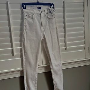 High waisted white ankle skinny jeans